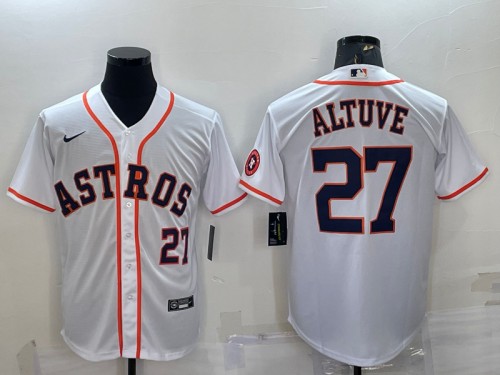 Men's Houston Astros #27 Jose Altuve White With Patch Cool Base Stitched Jersey